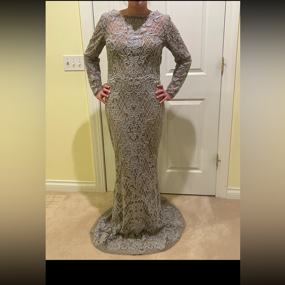 Silver maxi brand new marchesa gown